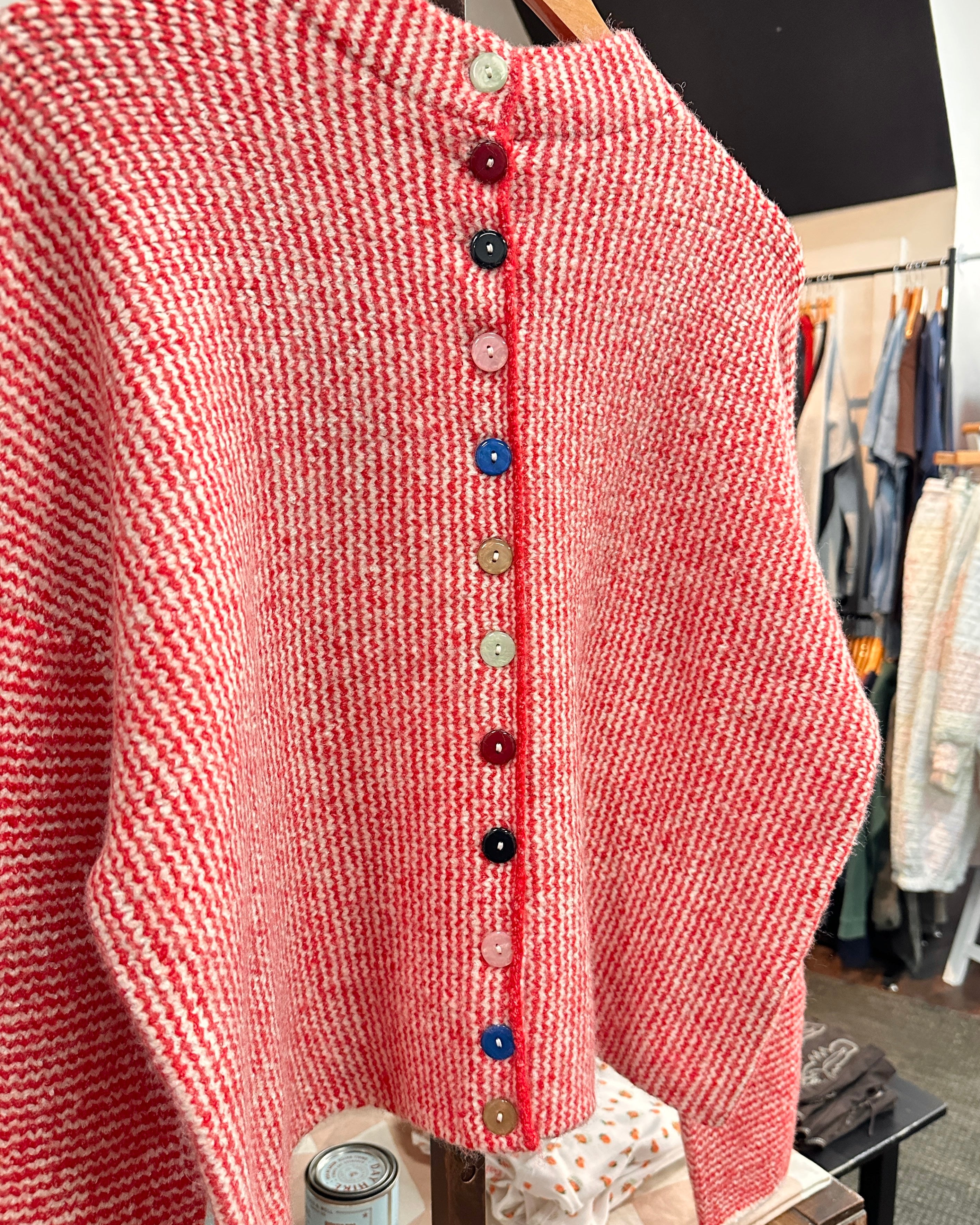 Striped Ivory and Red Cardigan