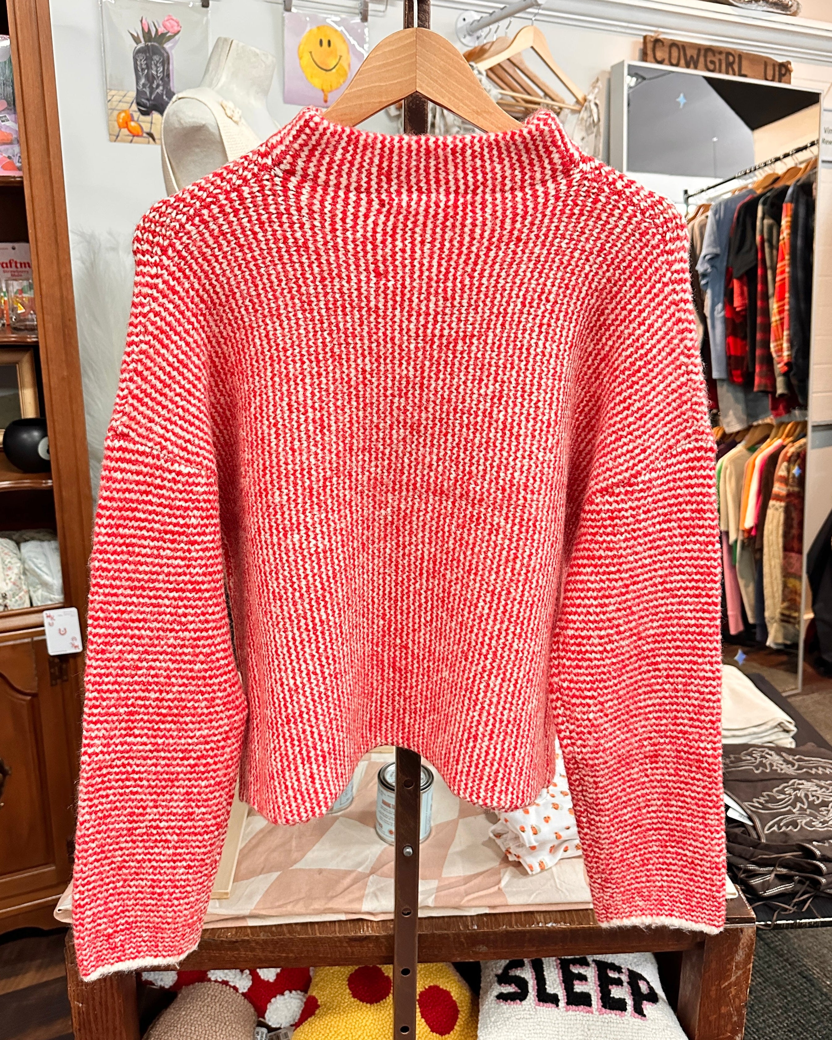 Striped Ivory and Red Cardigan