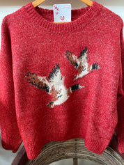 Flying Ducks Knit Sweater - Red