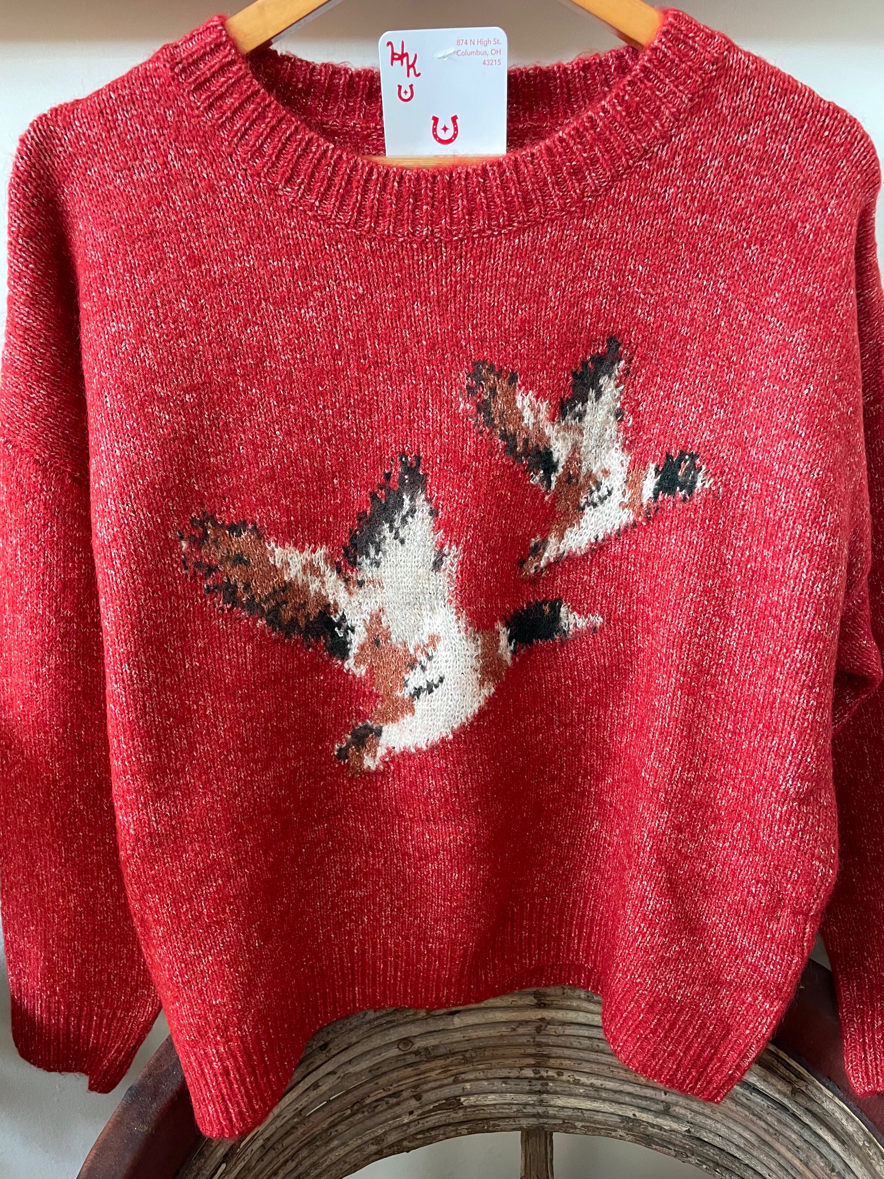 Flying Ducks Knit Sweater - Red