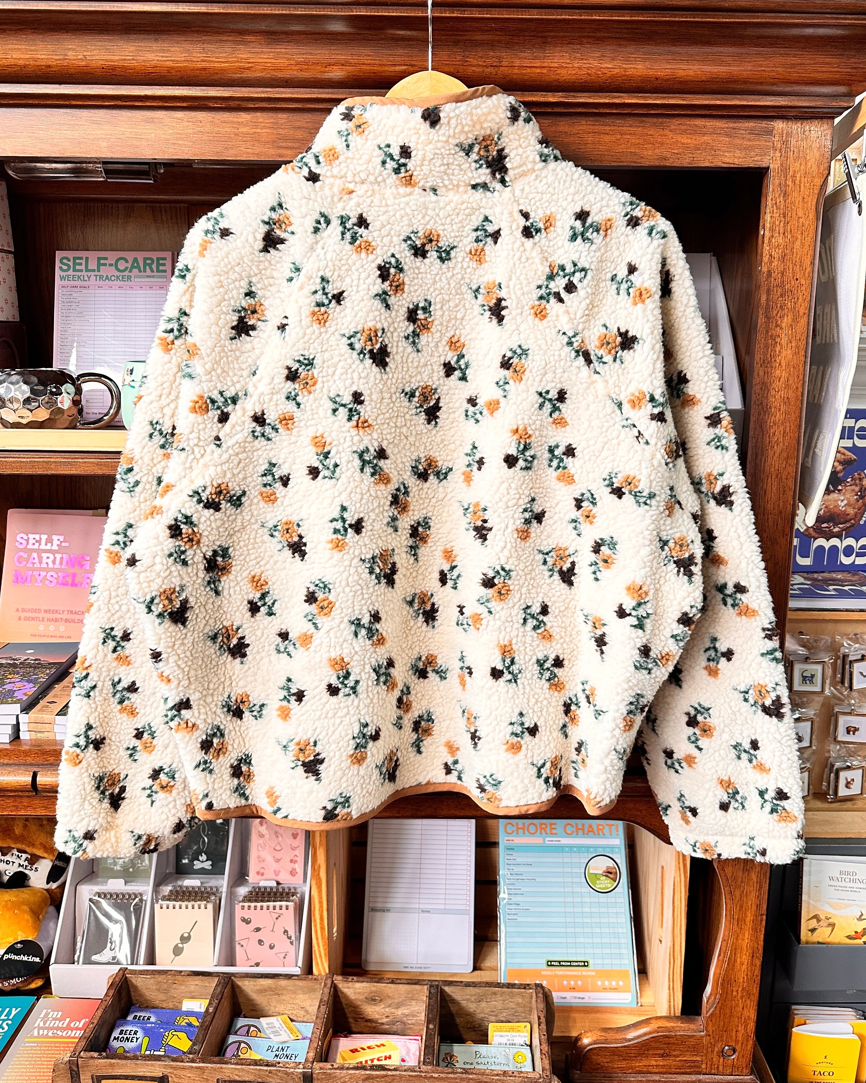 Floral Sherpa Fleece Jacket - Cream/Tan