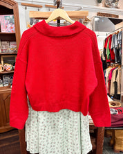 Collared Sweater Cardigan - Red