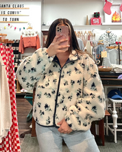 Floral Sherpa Fleece Jacket - Ivory/Navy