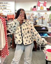 Floral Sherpa Fleece Jacket - Ivory/Navy