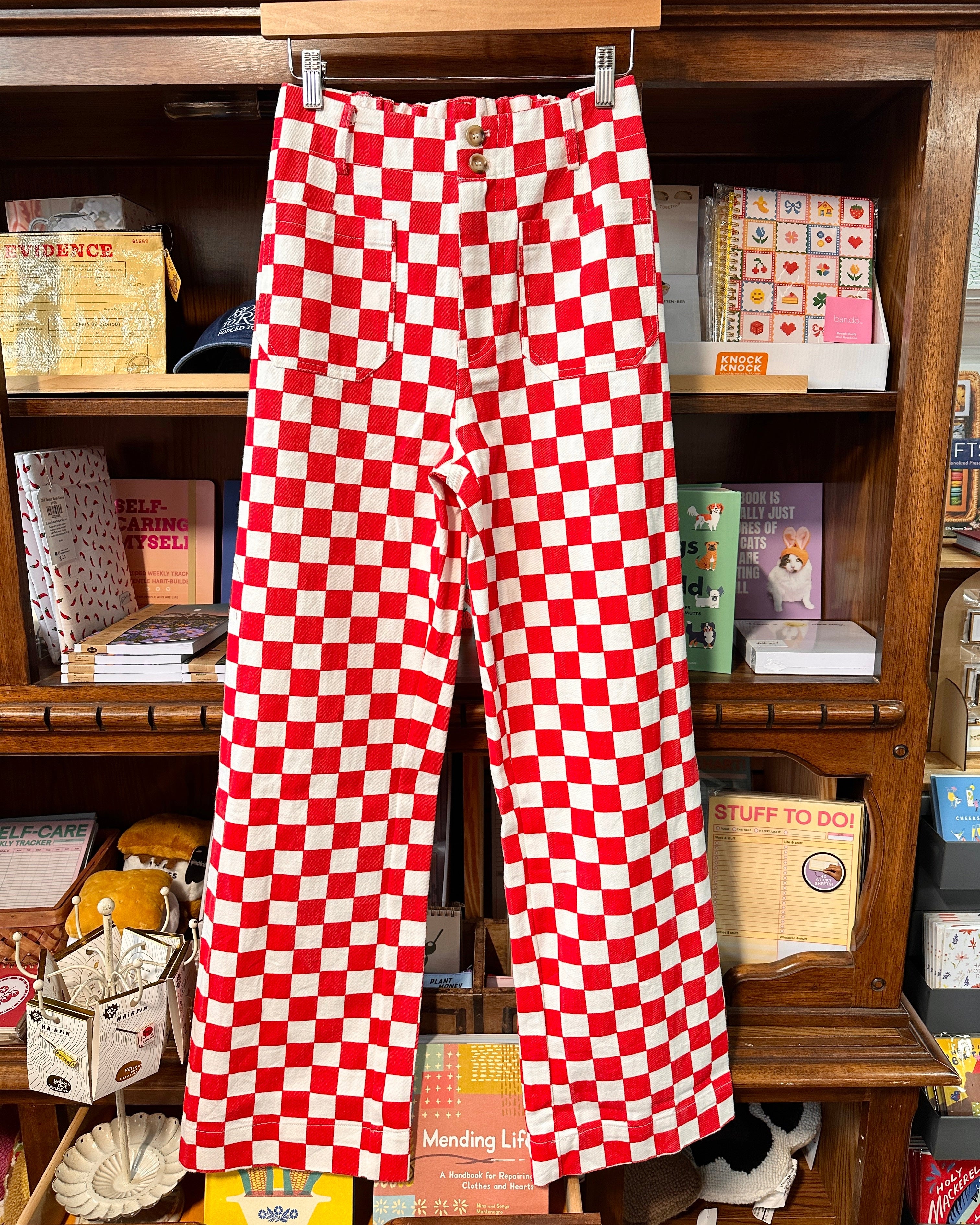 Red/White Checkered High Waist Wide Leg Pants