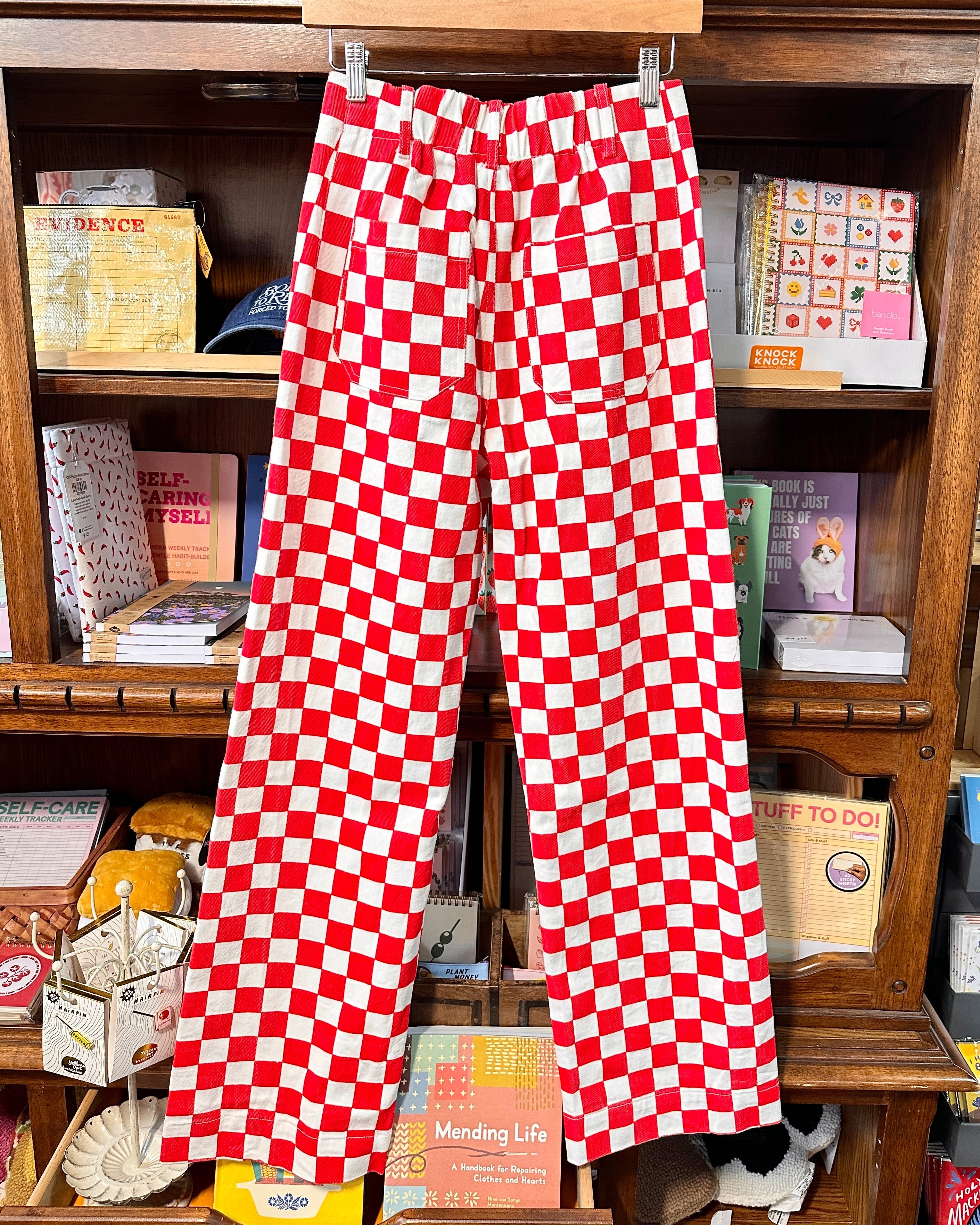 Red/White Checkered High Waist Wide Leg Pants