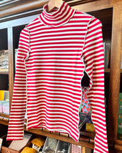 Red/White Mockneck Striped Long Sleeve Top