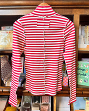 Red/White Mockneck Striped Long Sleeve Top
