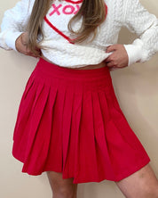 Red Corduroy Pleated Mini Skirt