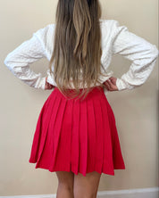 Red Corduroy Pleated Mini Skirt