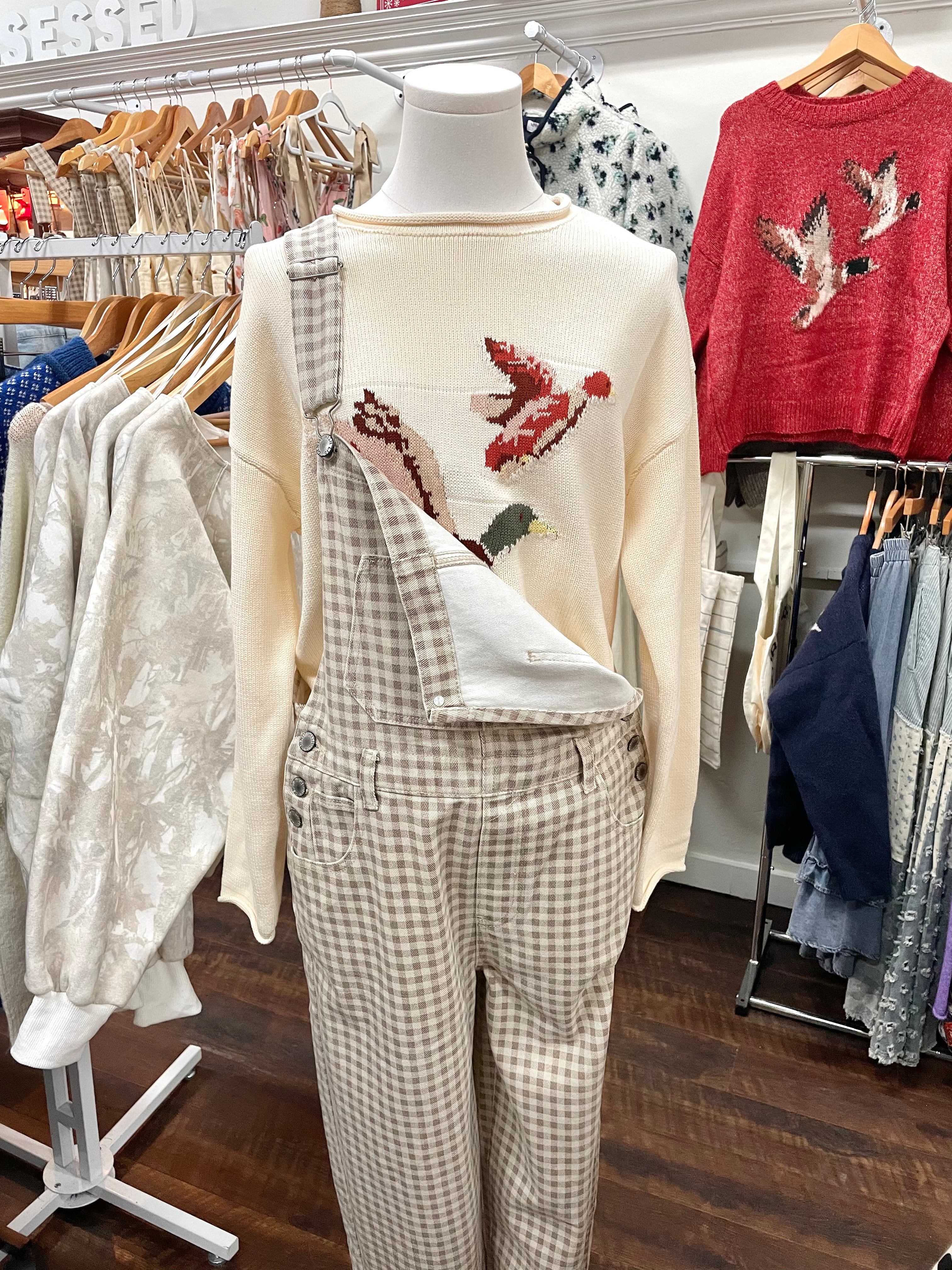 Gingham Denim Overalls Jumpsuit