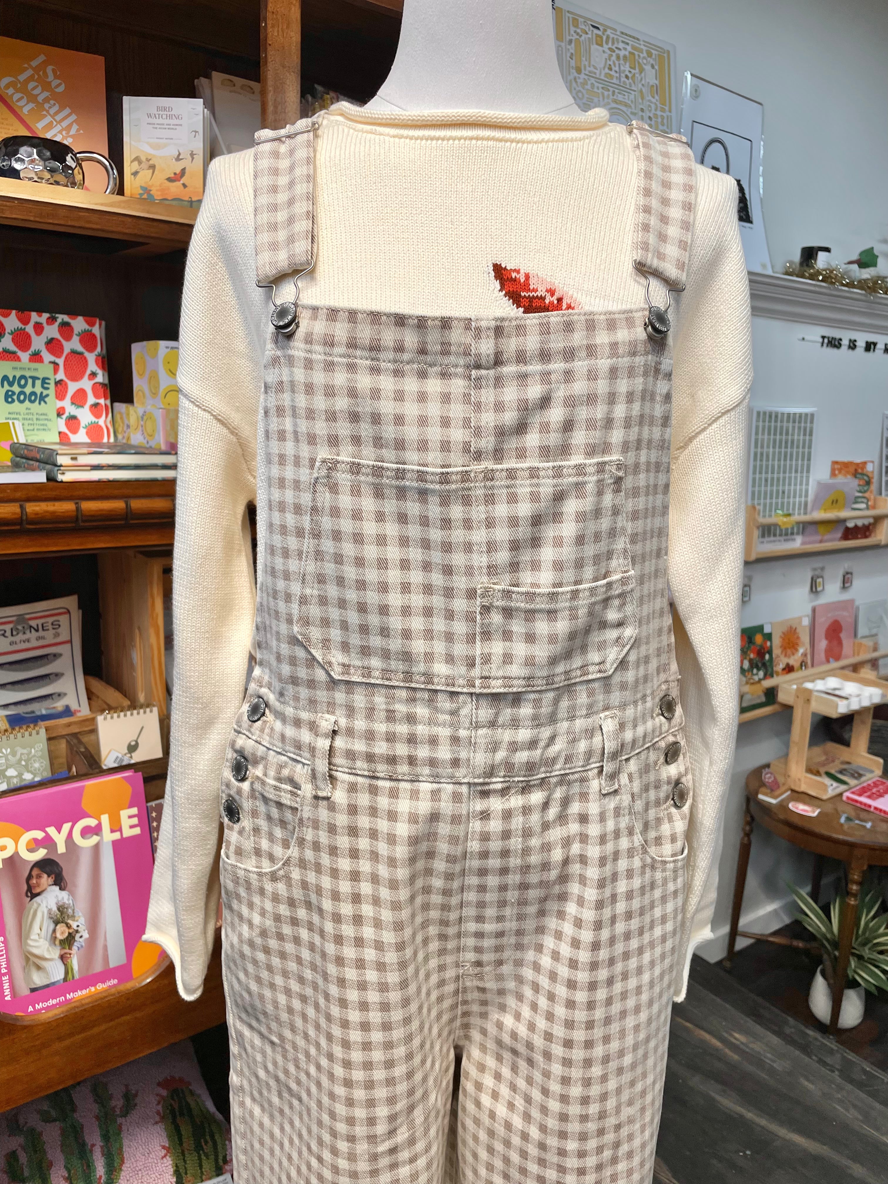Gingham Denim Overalls Jumpsuit