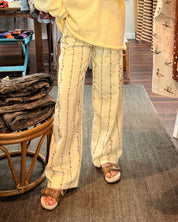 Floral Embroidered Cream Pants