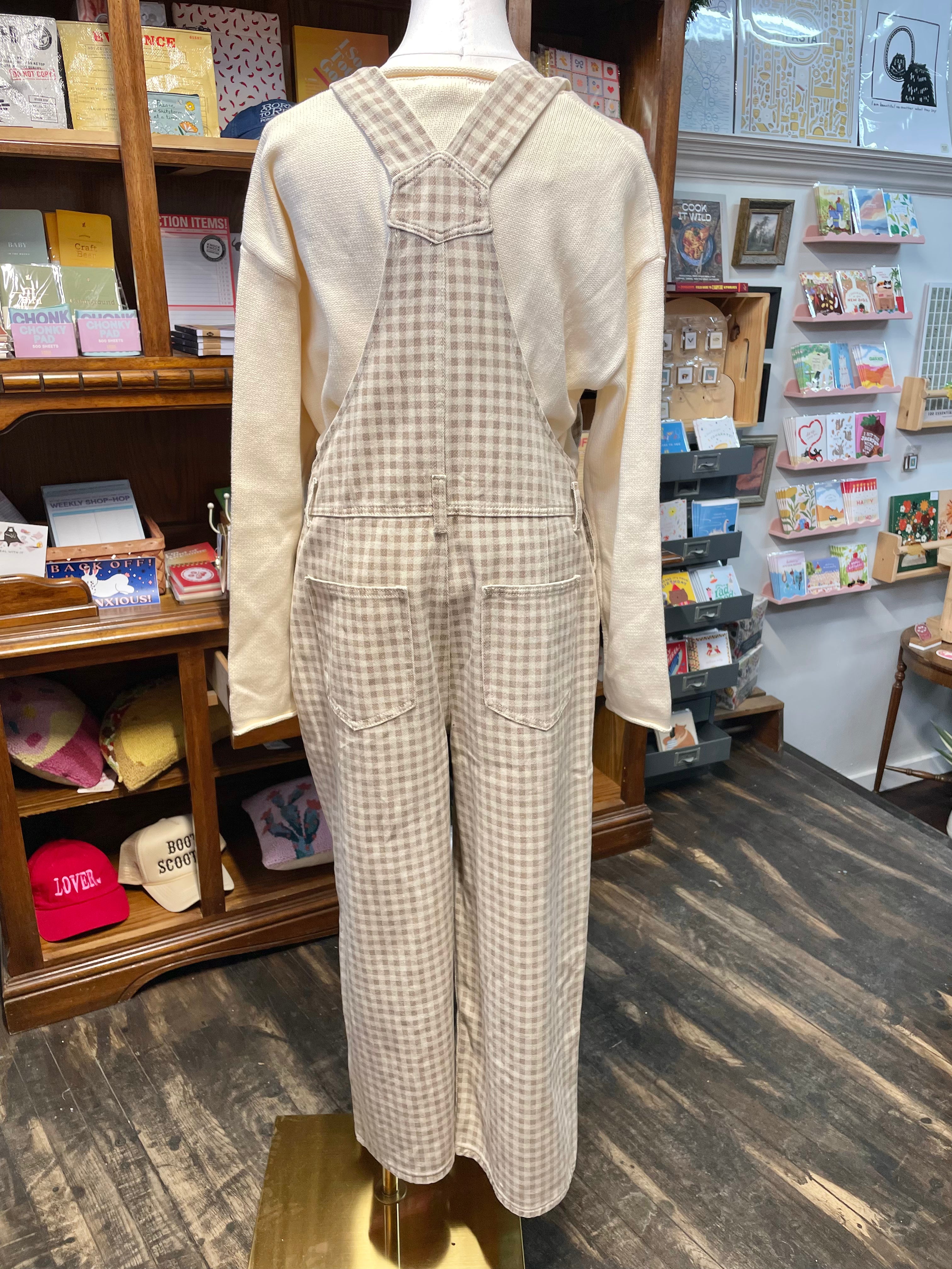 Gingham Denim Overalls Jumpsuit