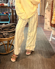 Floral Embroidered Cream Pants