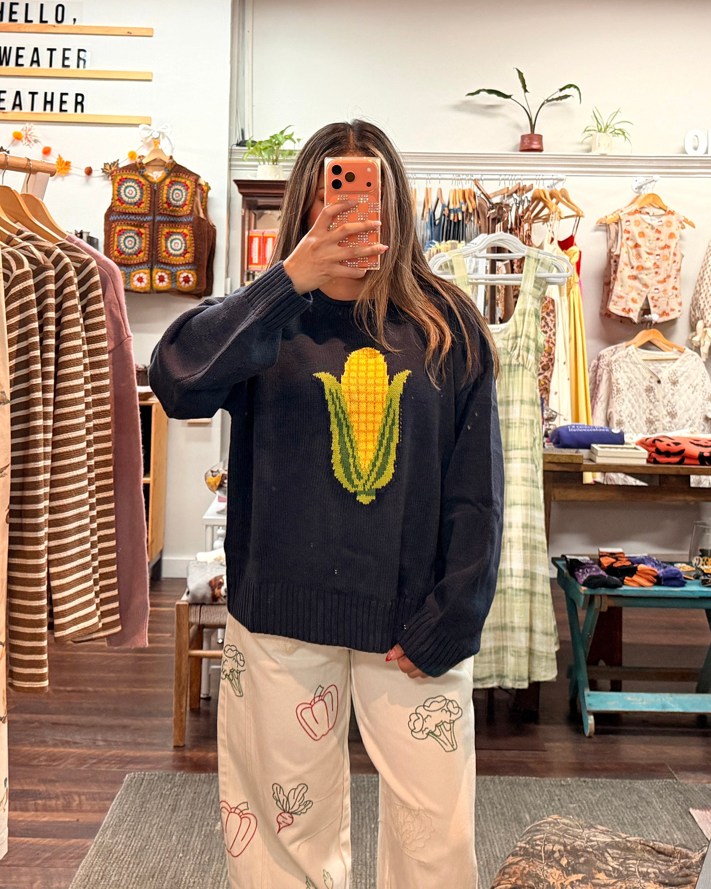 Corn Knit Sweater - Navy