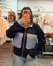 Denim Sweater Jacket - Navy