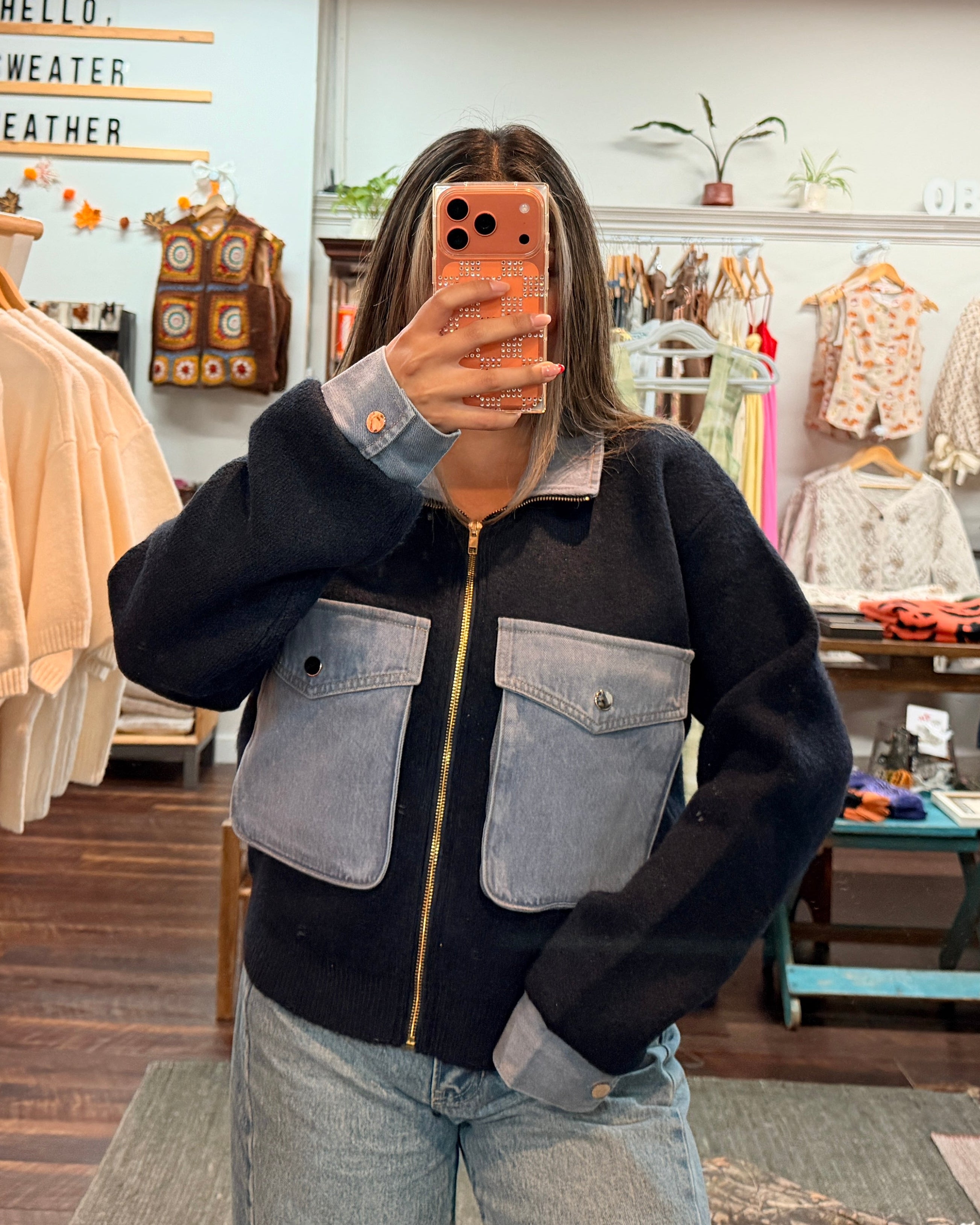 Denim Sweater Jacket - Navy