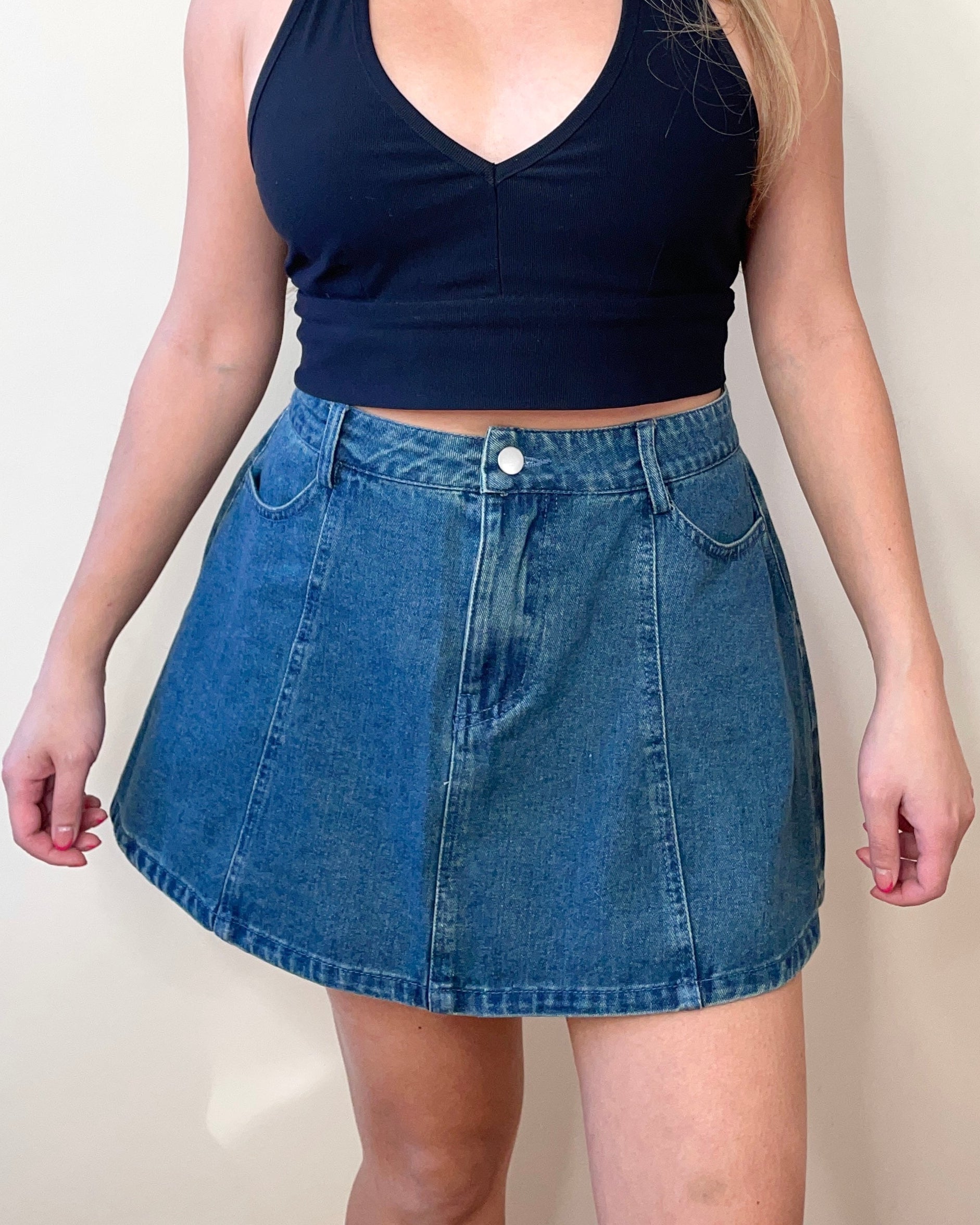 Flared Denim Mini Skirt