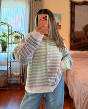 Rainbow Striped Knit Cardigan - Lemon/Lavender