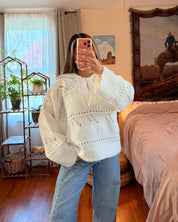 Fuzzy Pointelle Knit Collared Sweater