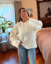 Fuzzy Pointelle Knit Collared Sweater