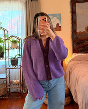 Ribbed Knit V-Neck Cardigan - Purple