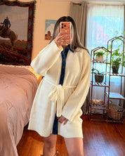 Ribbed Denim Collared Sweater Dress