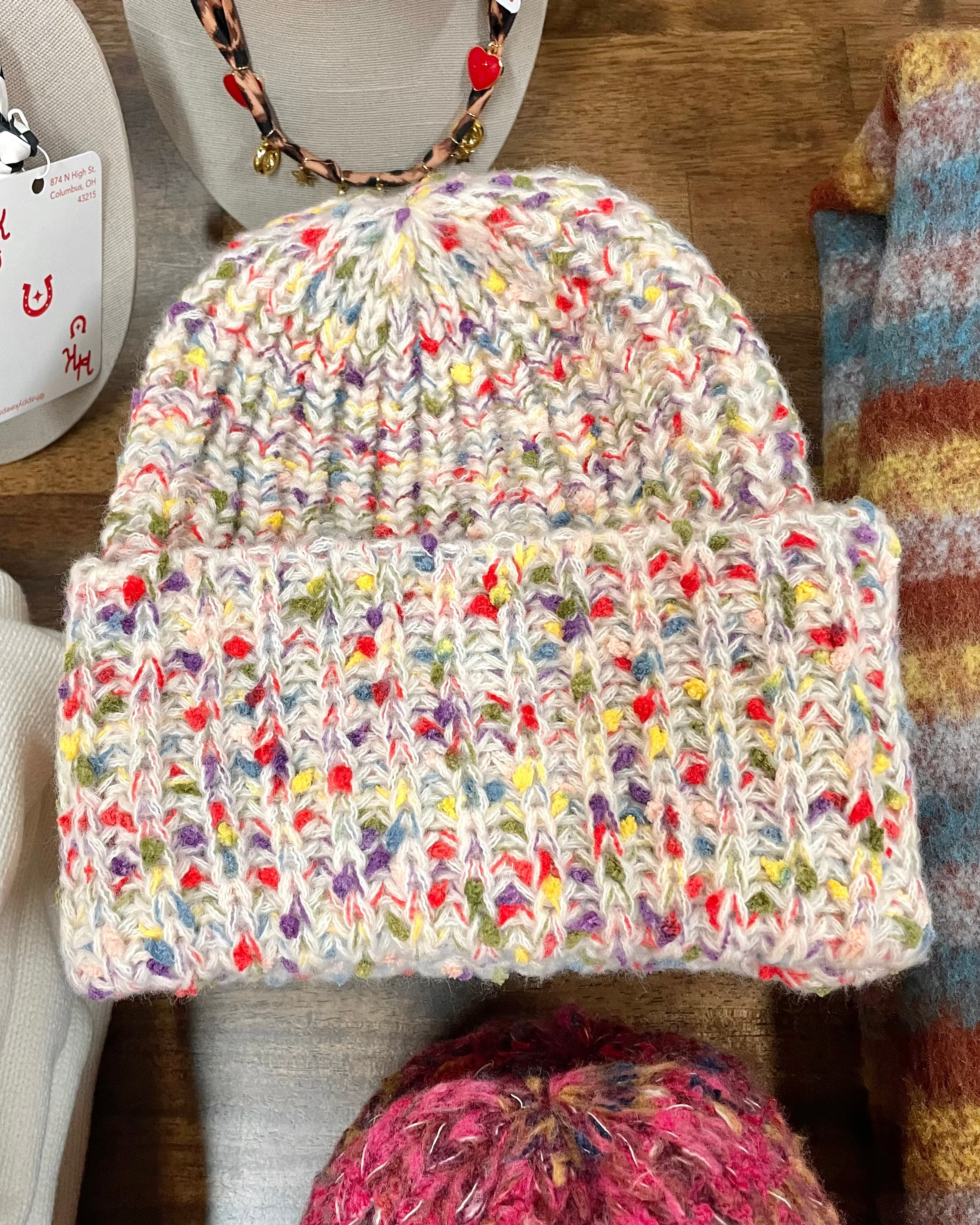 Oversized Knit Beanie - Rainbow Confetti