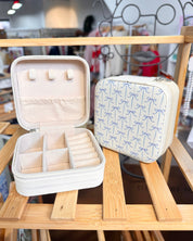 Compact Travel Jewelry Box - Blue Bows