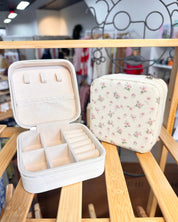 Compact Travel Jewelry Box - Pink Ditsy Flowers