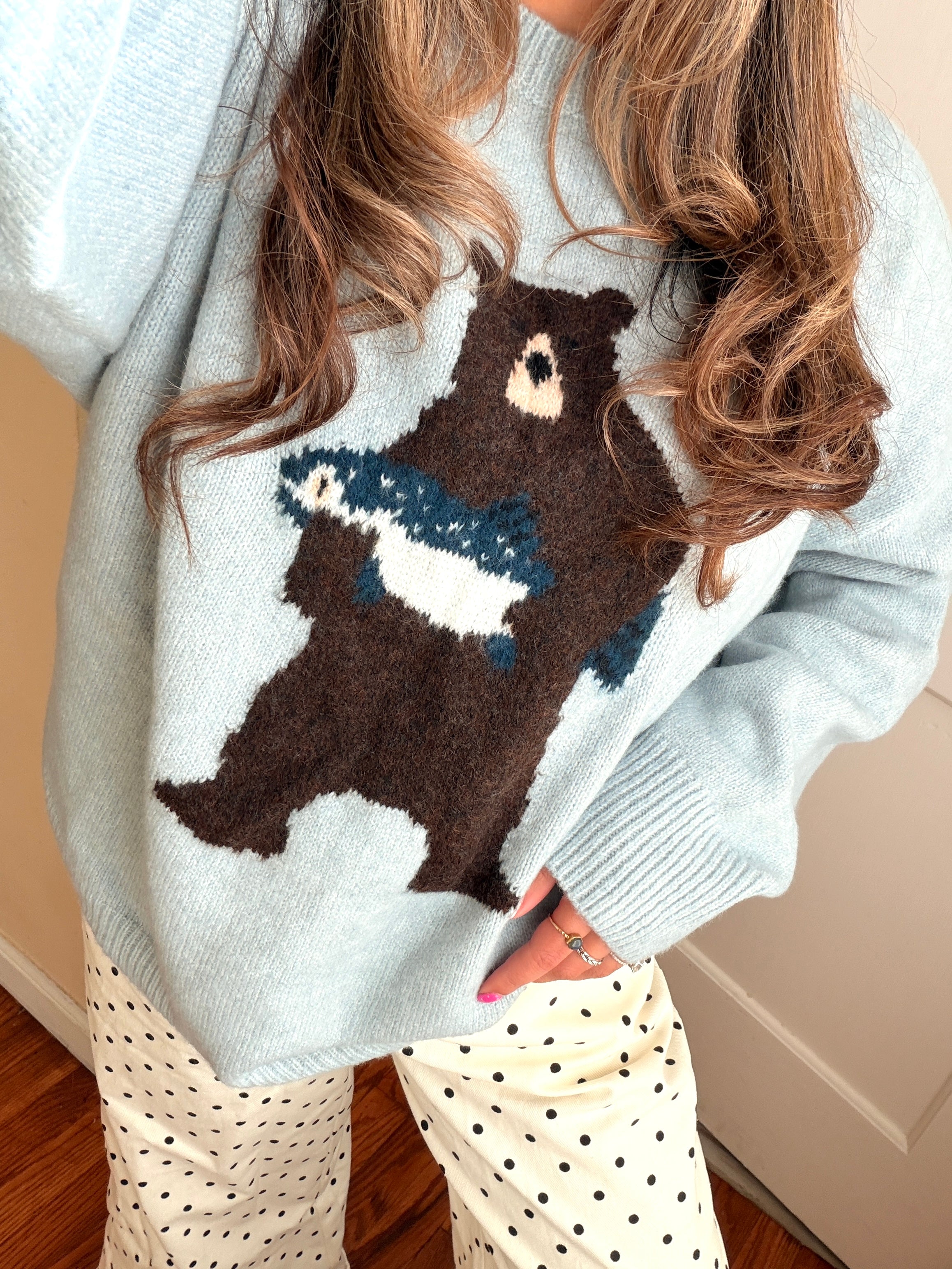 Bear Holding Fish Knit Sweater