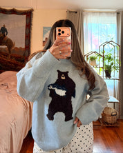Bear Holding Fish Knit Sweater