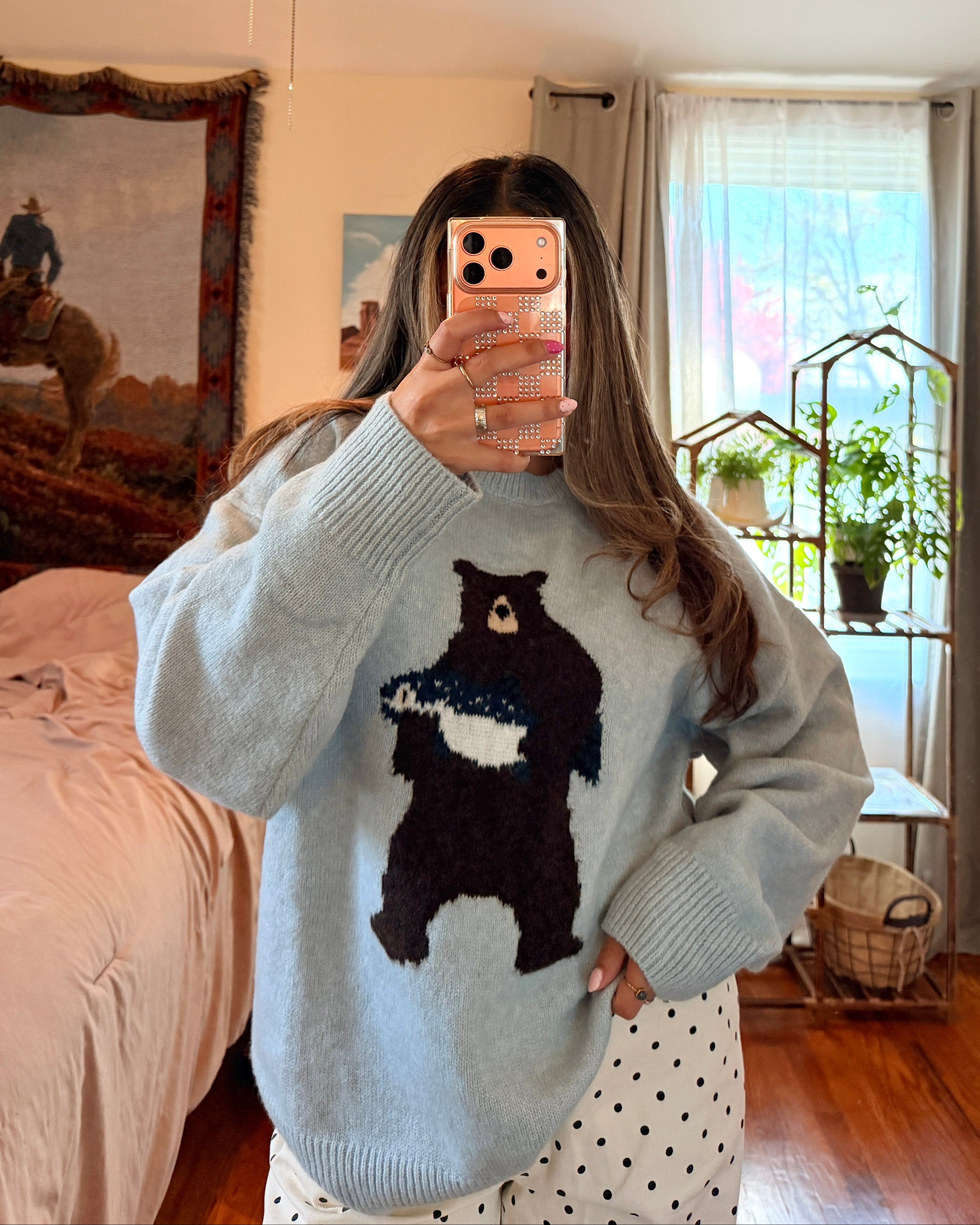 Bear Holding Fish Knit Sweater