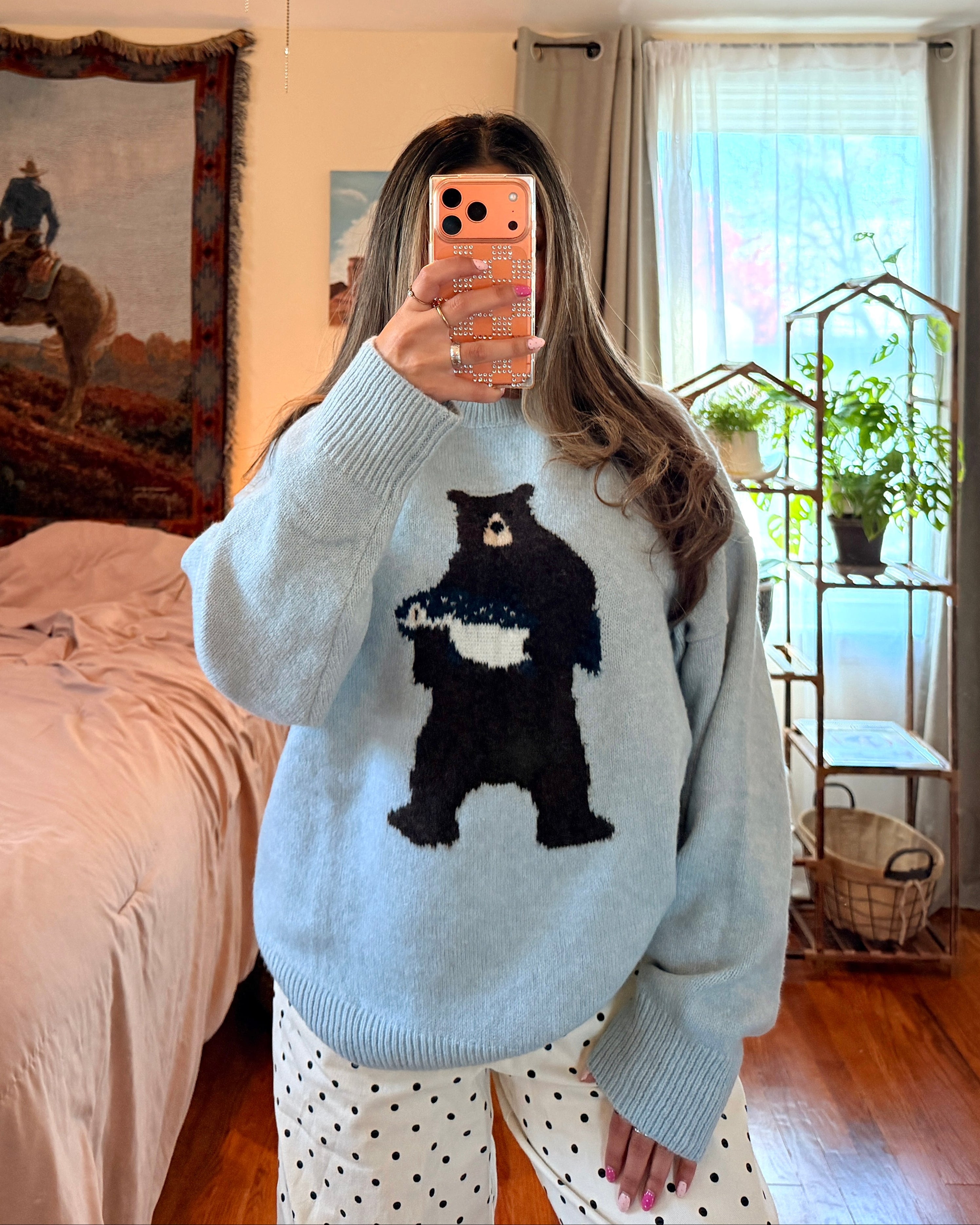 Bear Holding Fish Knit Sweater