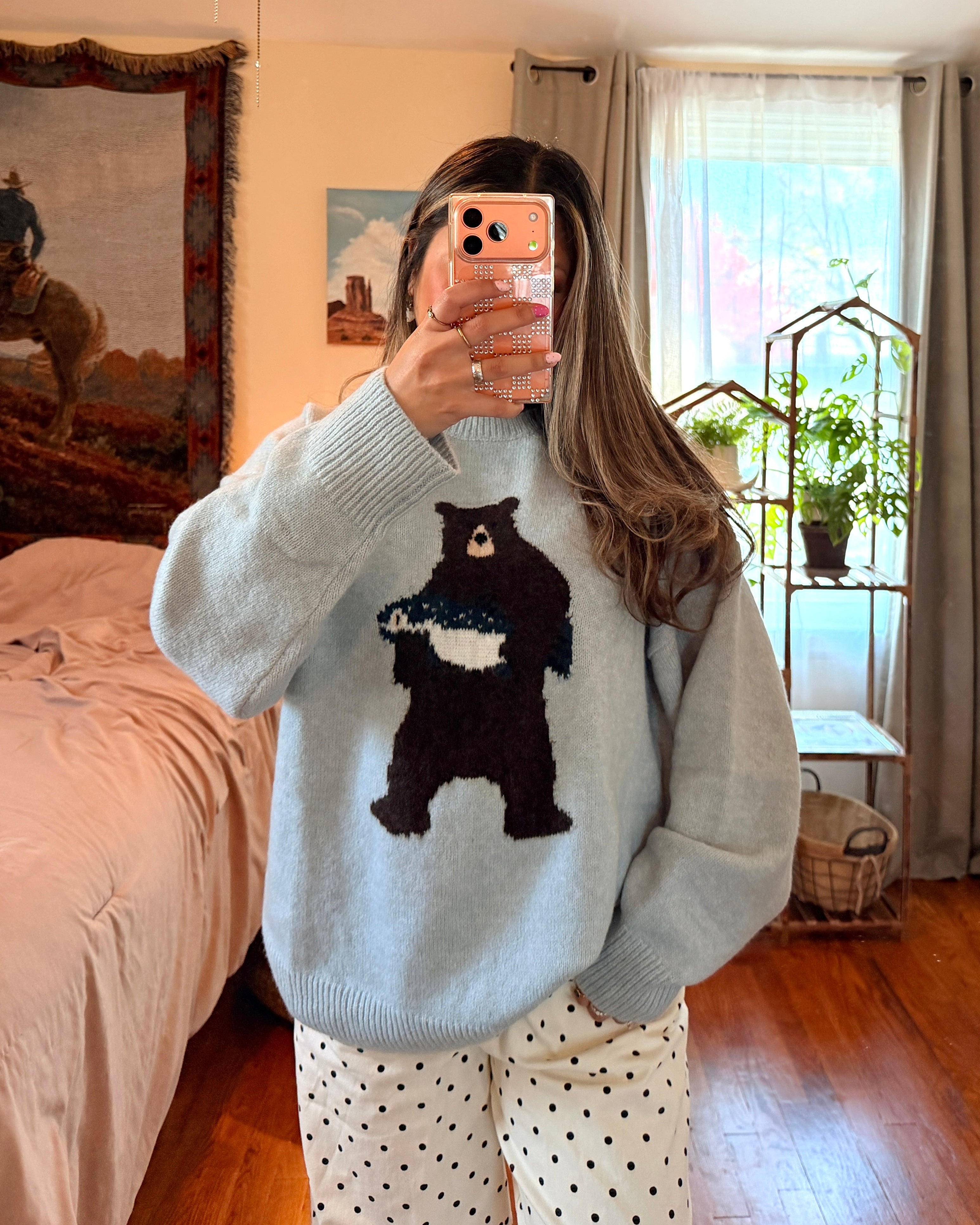 Bear Holding Fish Knit Sweater