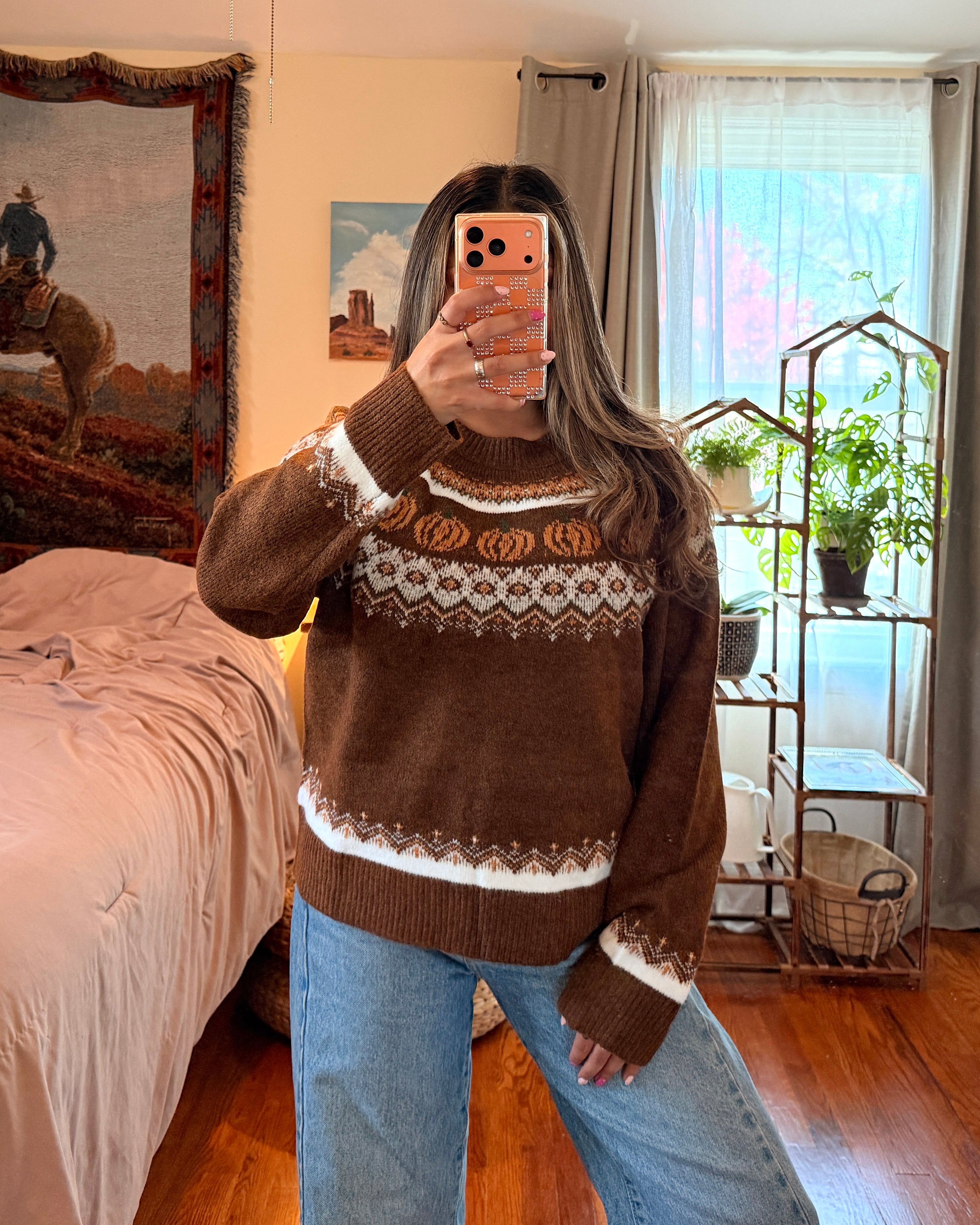 Pumpkin Fair Isle Knit Sweater