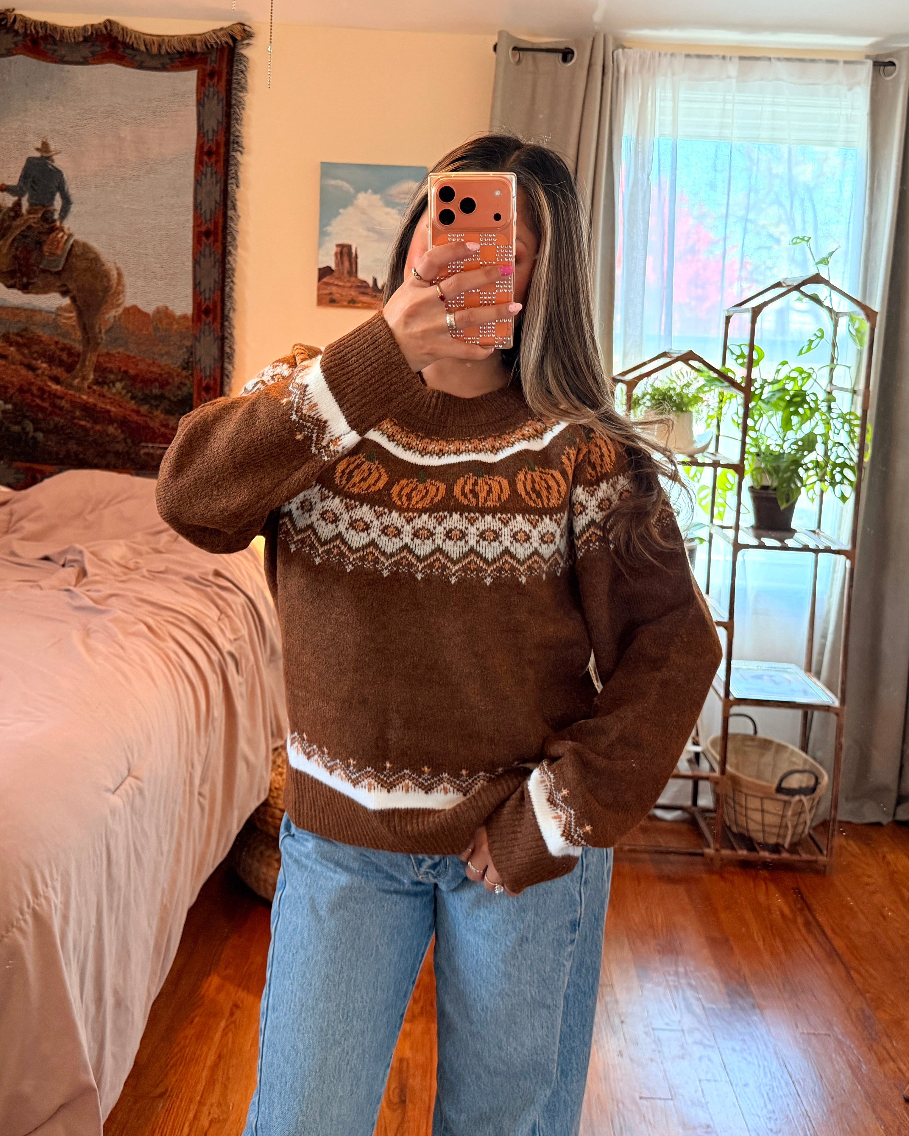 Pumpkin Fair Isle Knit Sweater