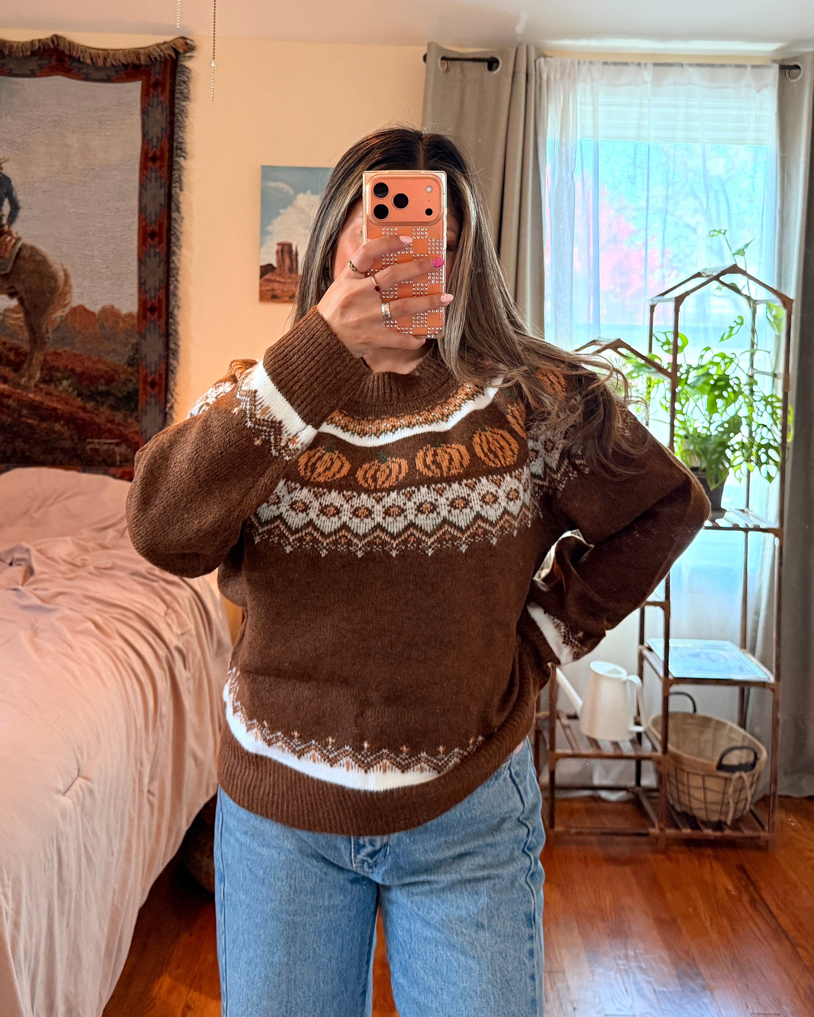 Pumpkin Fair Isle Knit Sweater