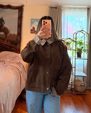 Gingham Collar Canvas Jacket