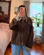 Gingham Collar Canvas Jacket