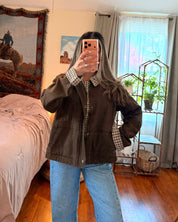 Gingham Collar Canvas Jacket