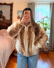 Fuzzy Deer Zip-Up Jacket