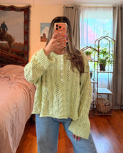 Cable Knit Henley Sweater - Light Green