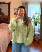Cable Knit Henley Sweater - Light Green