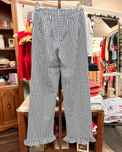Gingham High-Waisted Ruffled Hem Pants