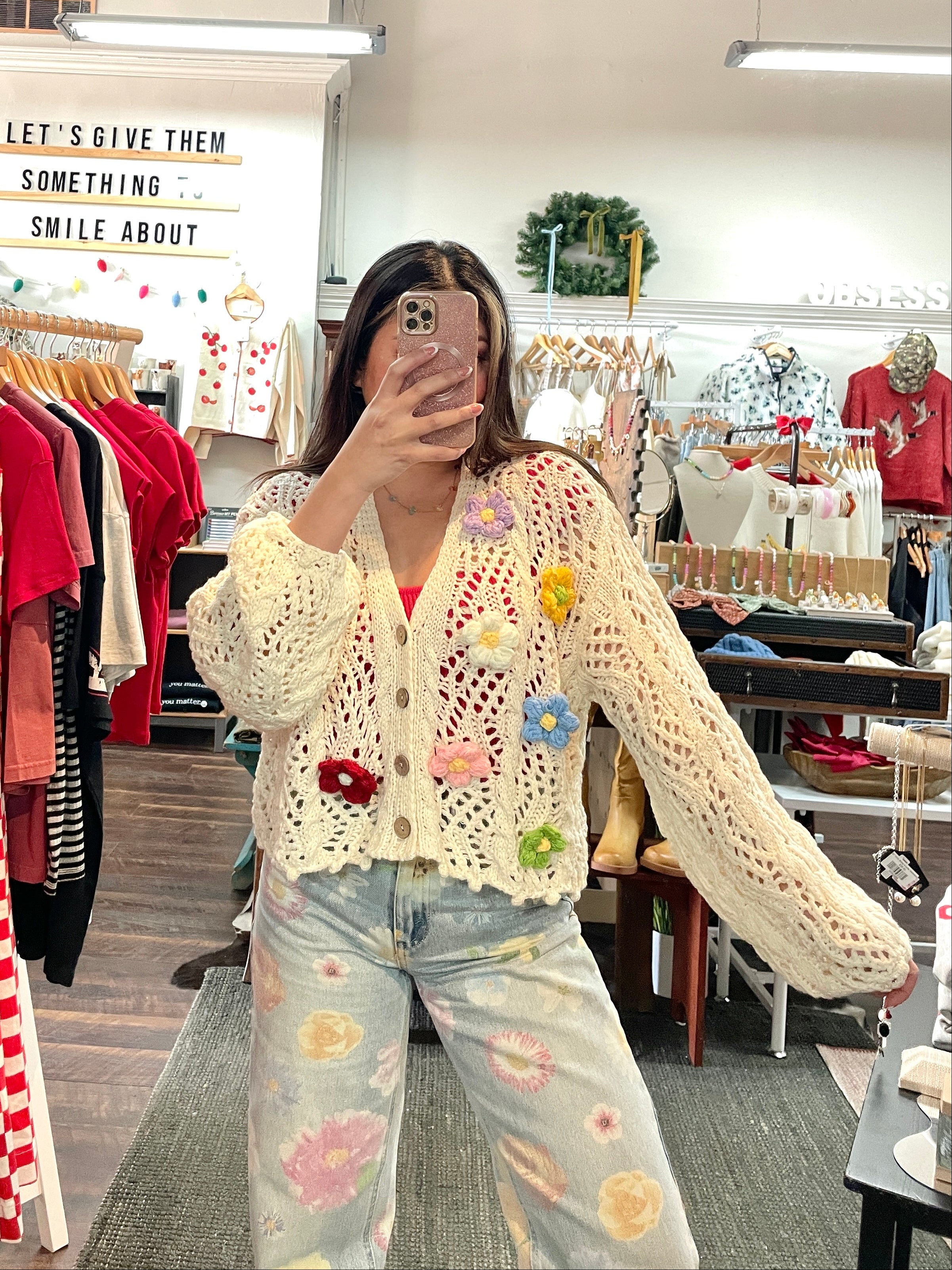 Crochet 3D Flower Cardigan