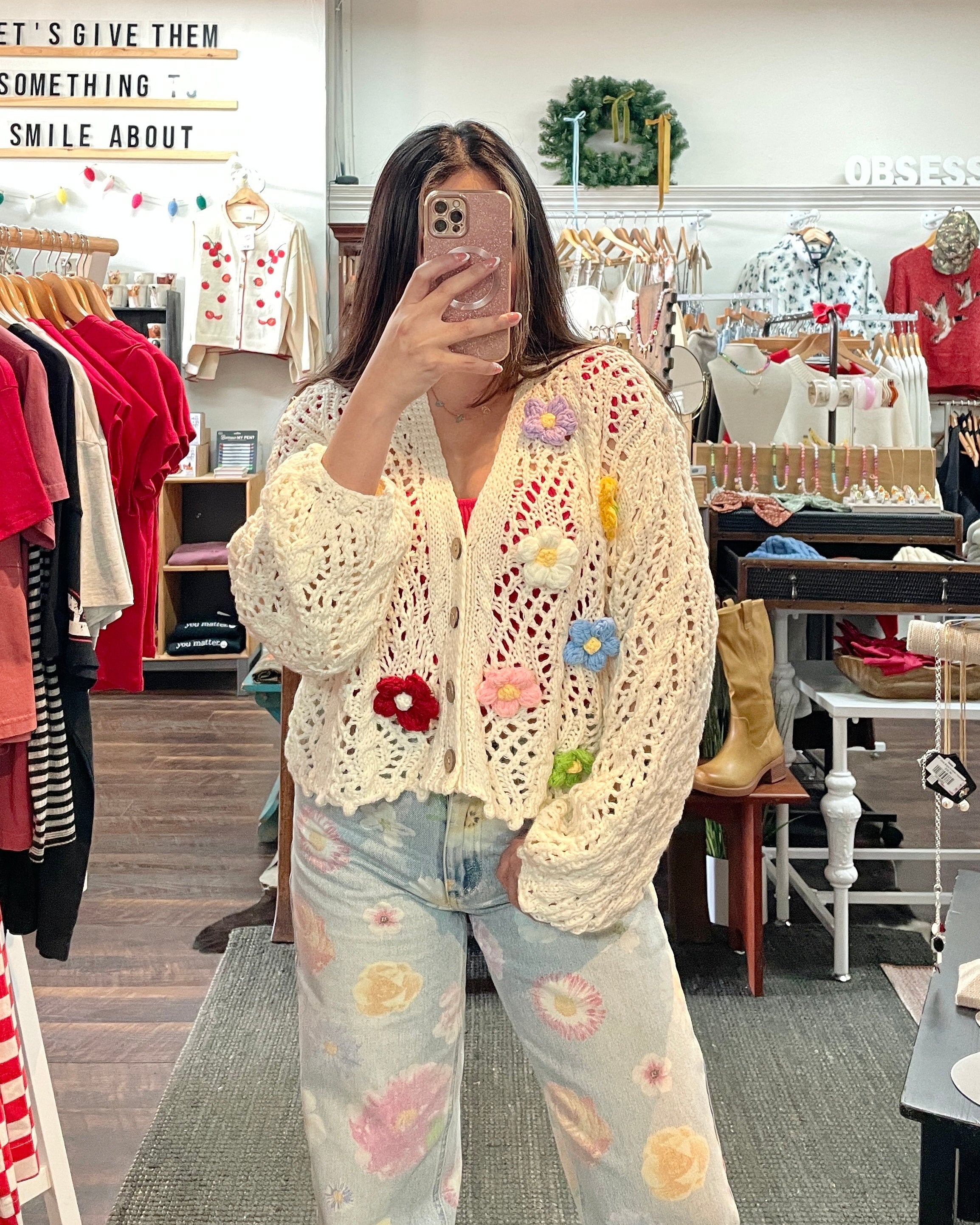 Crochet 3D Flower Cardigan