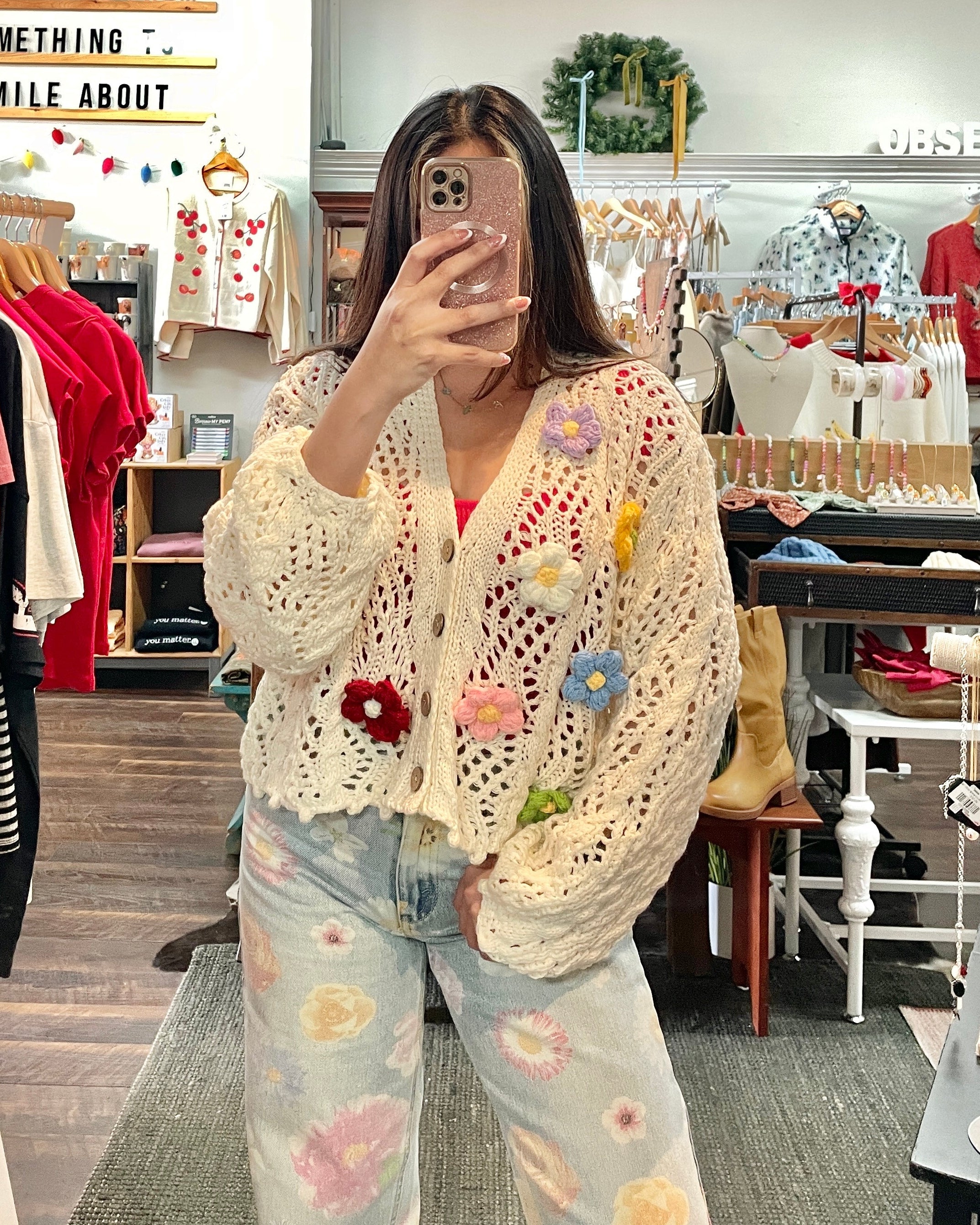 Crochet 3D Flower Cardigan