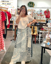 Floral Denim Patchwork Skirt